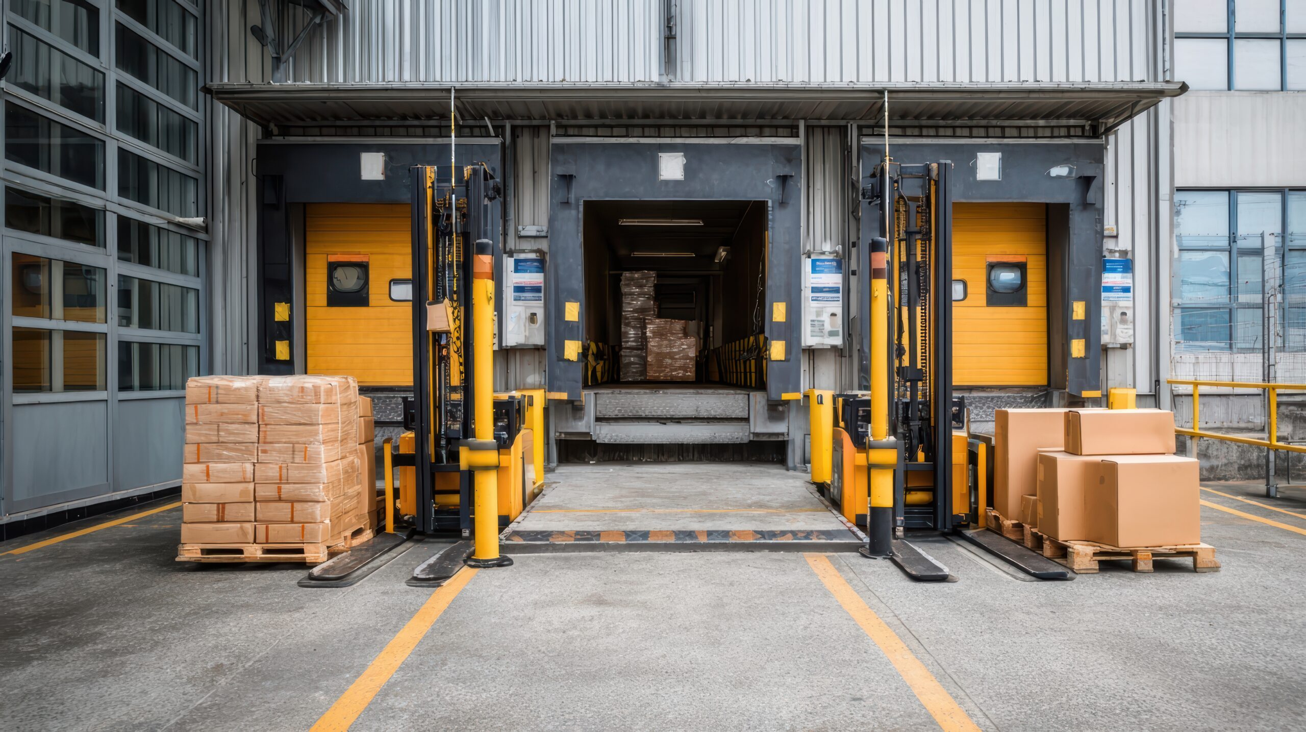 Empty Industrial Loading Dock With Cargo Boxes Pallets Scaled