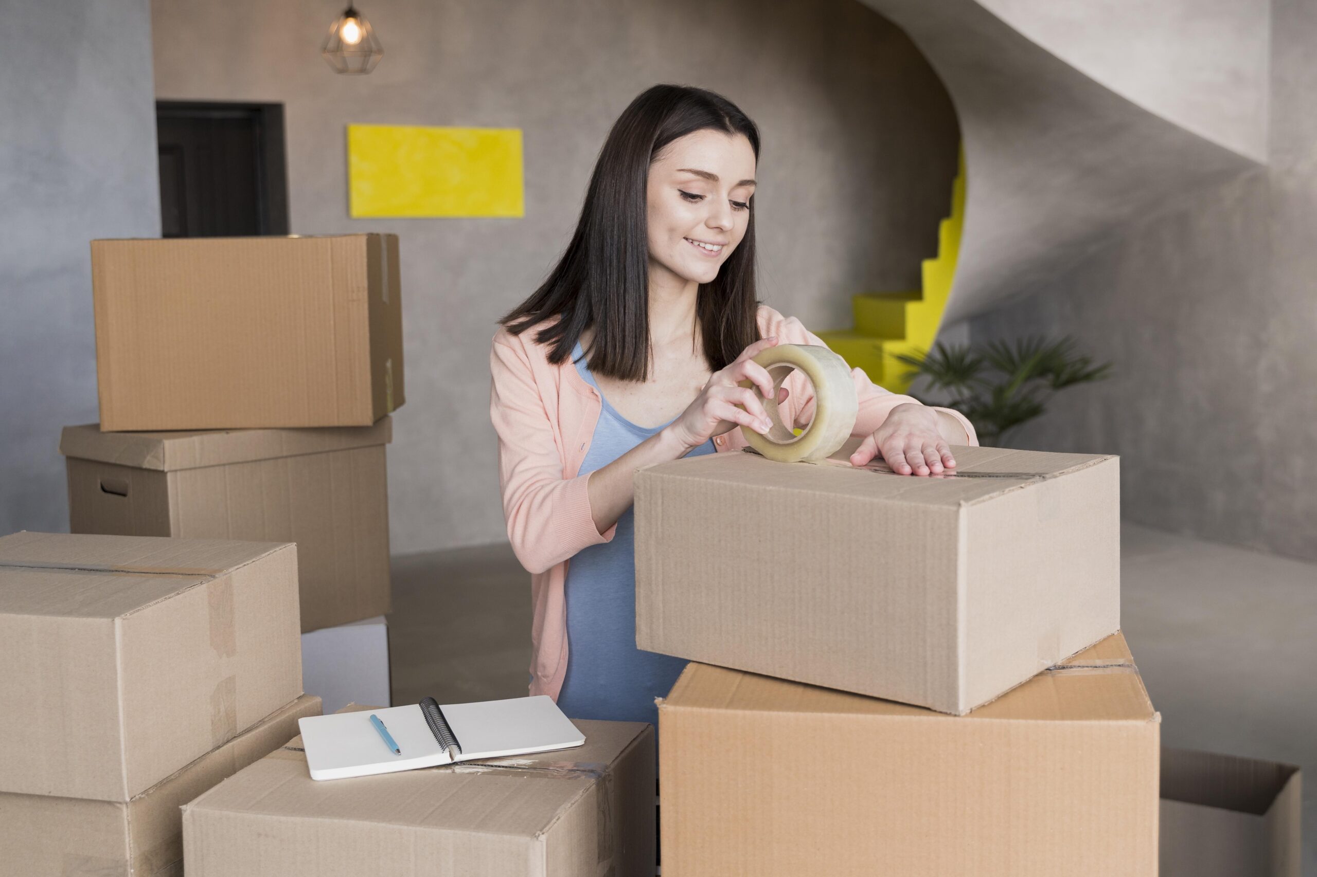Smiley Woman Preparing Boxes Shipment Scaled
